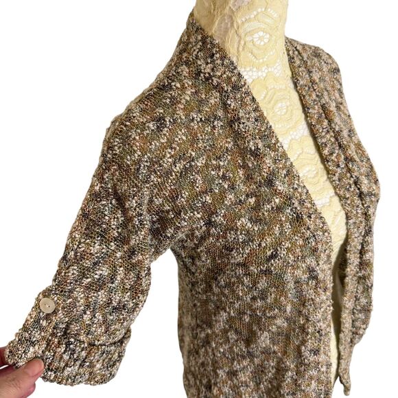 Chicos Cardigan Open Front Marled Knit Roll Tab Half Sleeve 0 US S - Picture 2 of 6